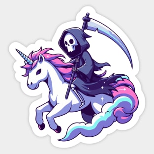 Grim Reaper Death Riding Rainbow Unicorn Sticker